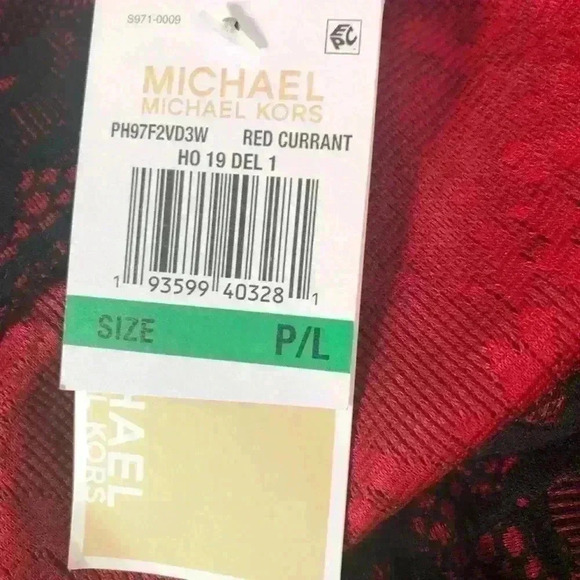 MICHAEL KORS Red Currant Black Lace Print Knit Flare Hem Skirt Petite Large NWT - Picture 7 of 16